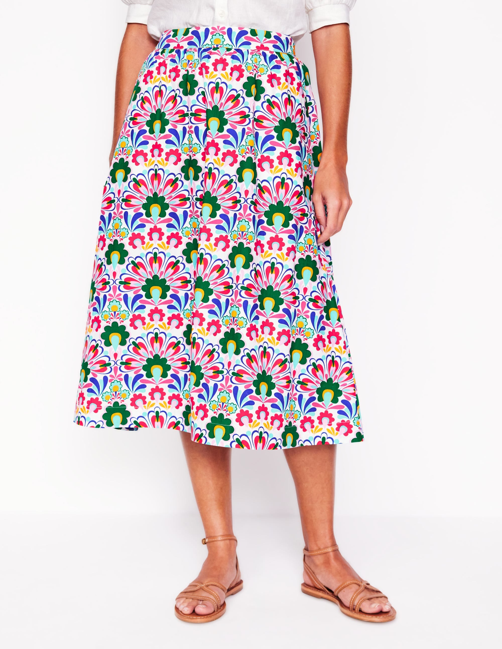 Jupe midi Hattie en popeline-Multi, motif Decorative Dandelion - Image 4