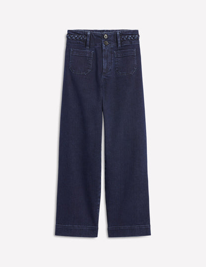 Primel Jeans mit aufgesetzter Tasche-Indigoblau Flechtoptik-1