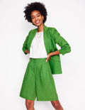Short large plissé en lin-VERT