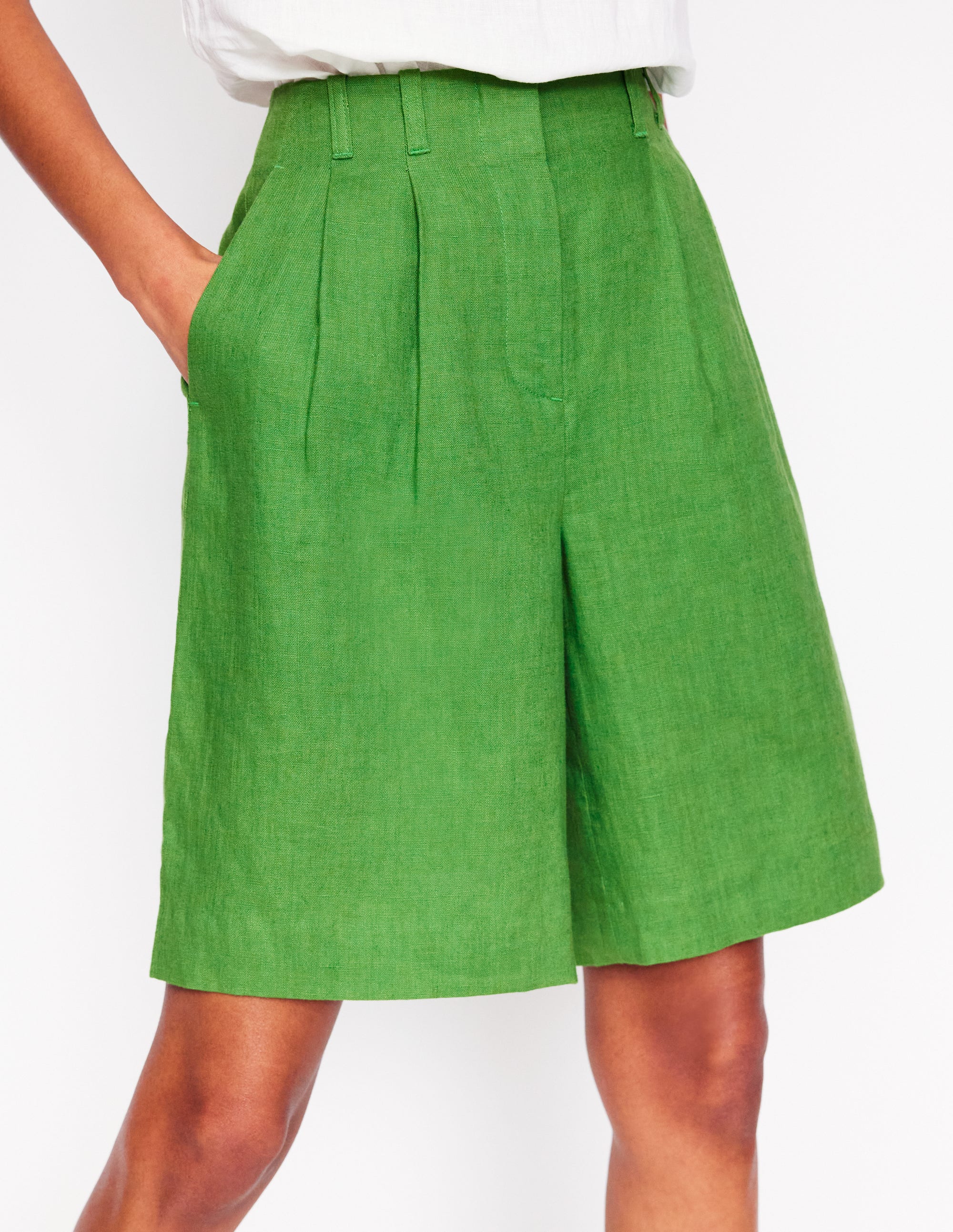 Short large plissé en lin-VERT - Image 5