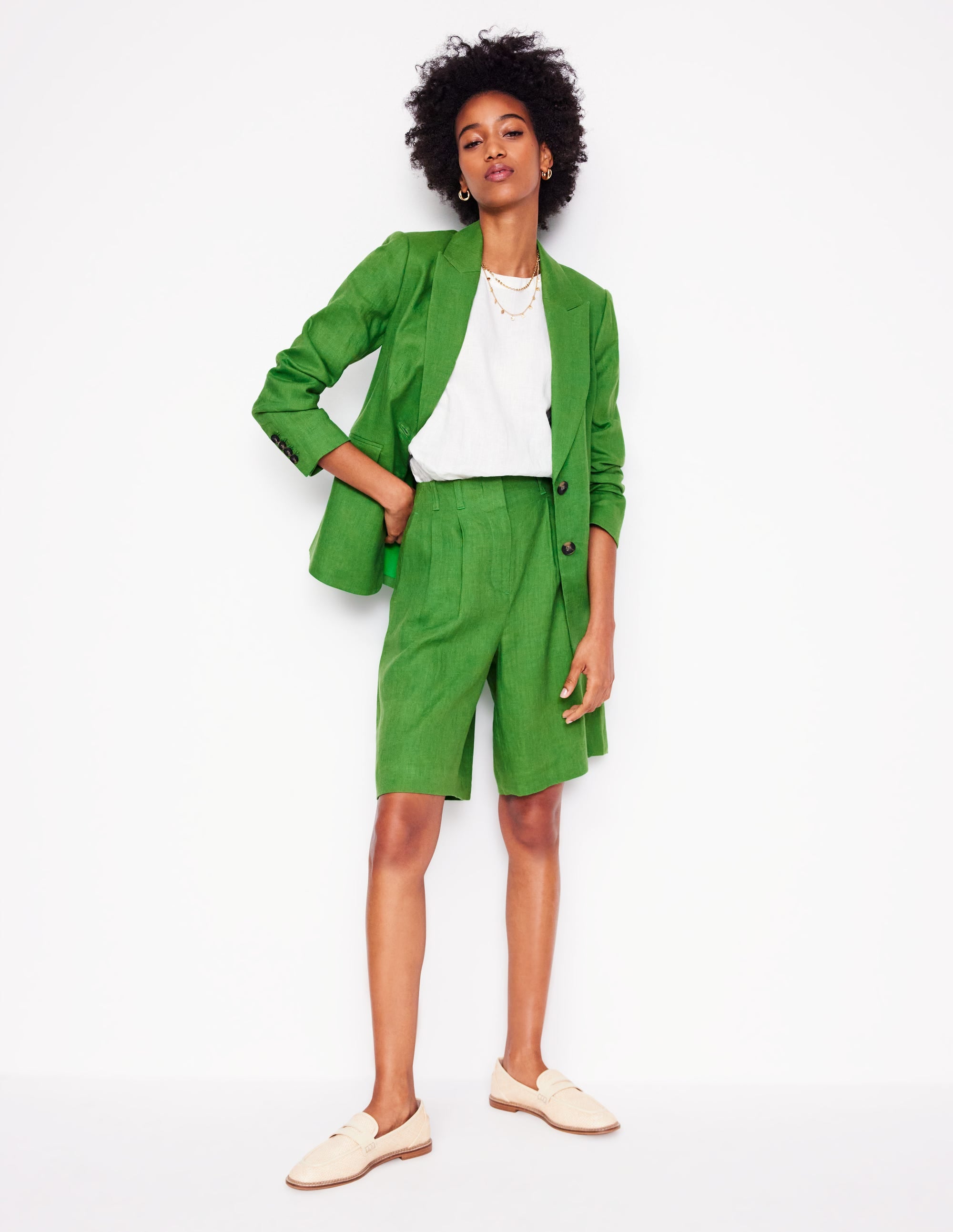 Short large plissé en lin-VERT - Image 6