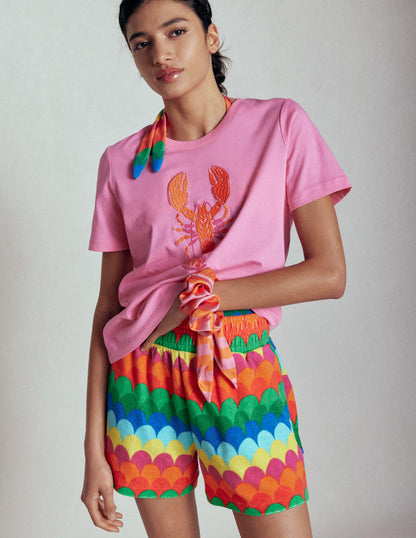 Short en éponge smocké-Multi, rayé festonné-3