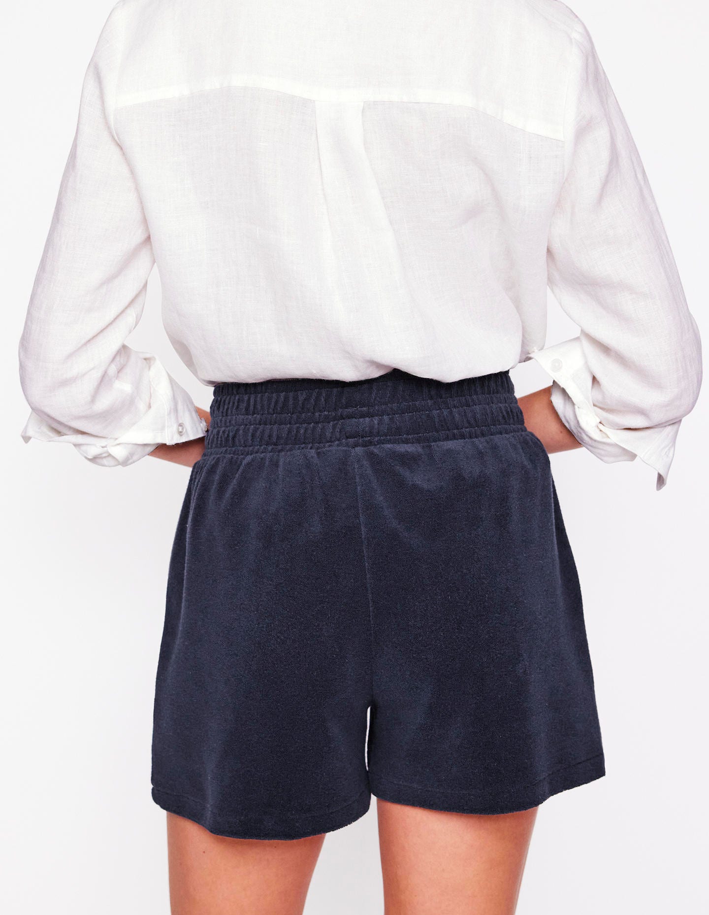 Short en éponge smocké-Bleu Marine - Image 3