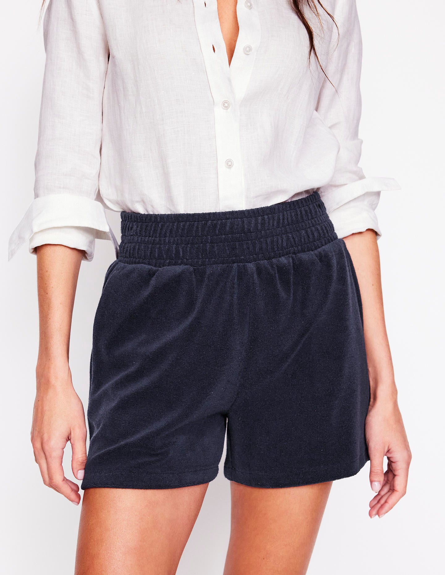 Short en éponge smocké-Bleu Marine - Image 4