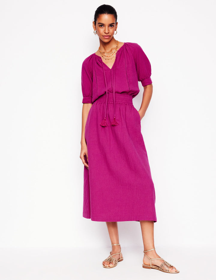 Gesmokter Doppeltuch-Rock-Fuchsie