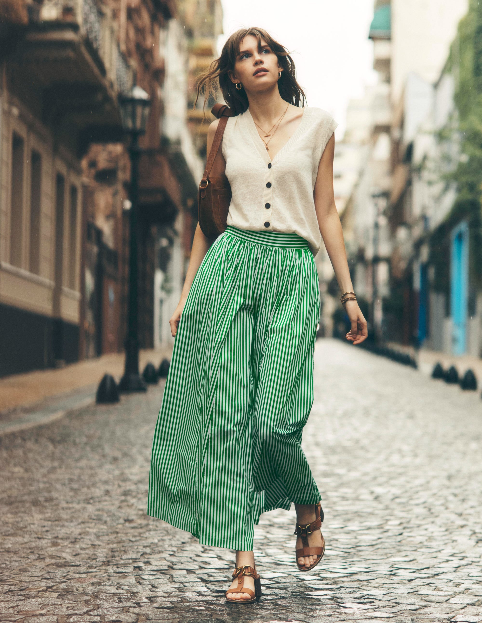 Full Poplin Maxi Skirt-Rich Emerald, Fine Stripe - Image 5