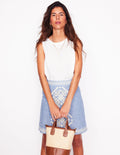 Aline Leinenrock mit Stickerei-Graublau Chambray
