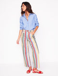 Verkürzte Jeans mit hohem Bund und Streifen-Grün und Rosa Regenbogen Streifen