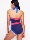 Santorini Halterneck Swimsuit-Navy/ Coral Punch Pink/ Blue