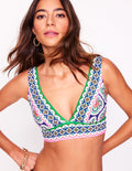 Porto Bikinioberteil mit V-Ausschnitt-Leuchtendes Blau, Botanic Blush-Motiv