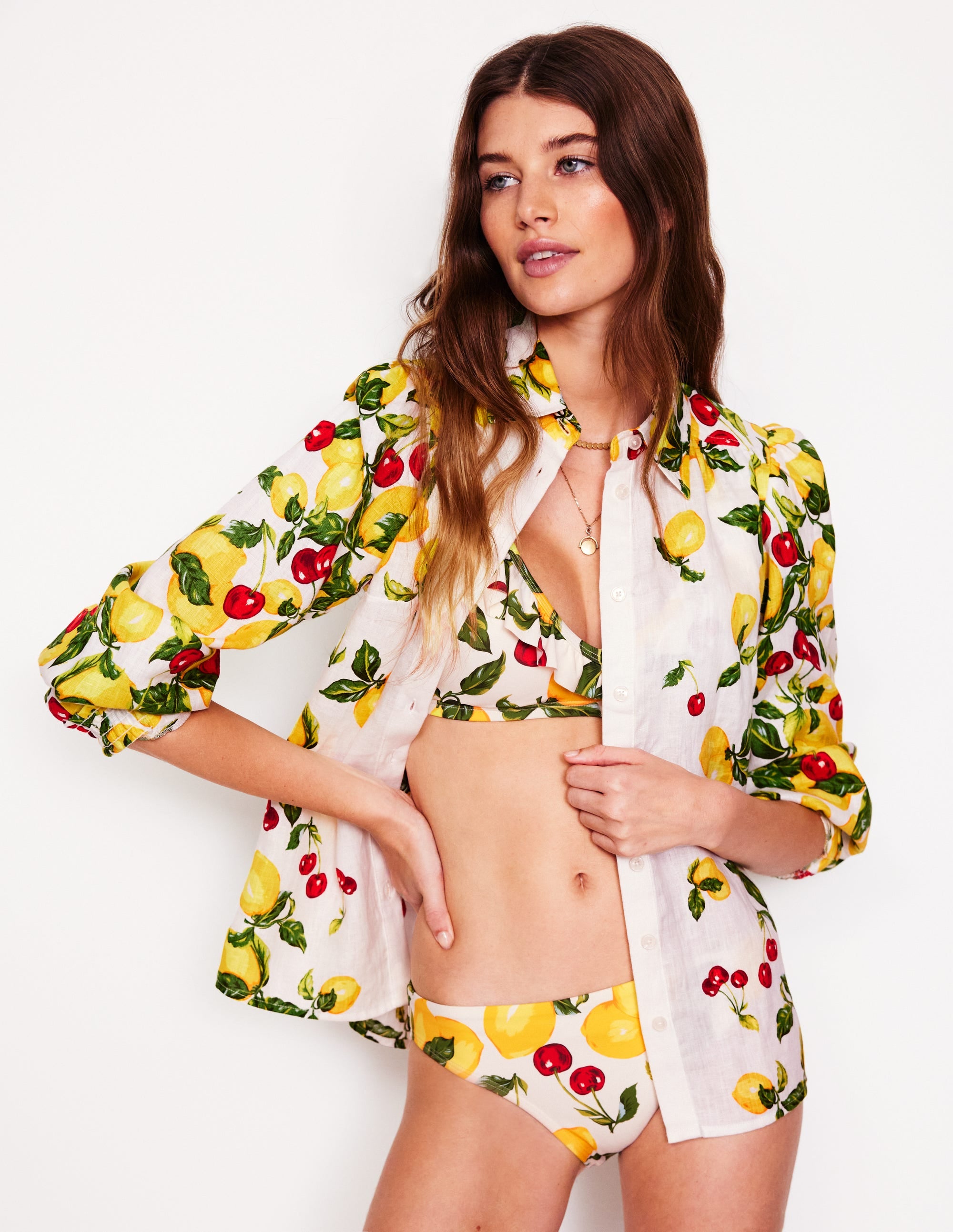 Bas de bikini intemporel-Ivoire, cerises et citrons - Image 1