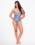 Maillot de bain Rhodes à bonnets-Bleu mazarine, motif Tigers Paradise