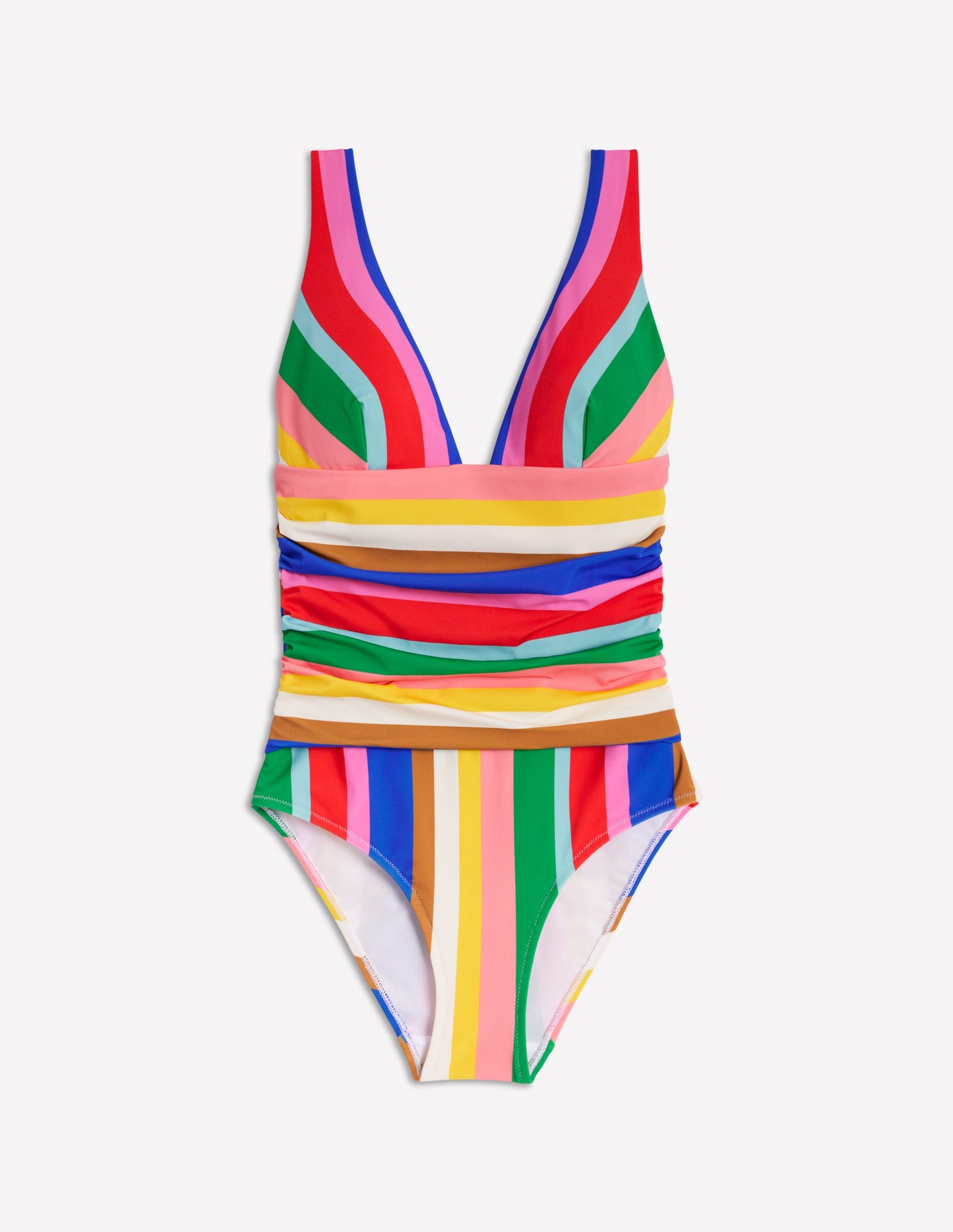 Mykonos Deep V Swimsuit-Bright Rainbow Stripe