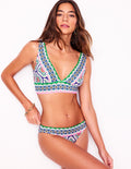 Bas de bikini Porto-Bleu vif, motif Botanic Blush