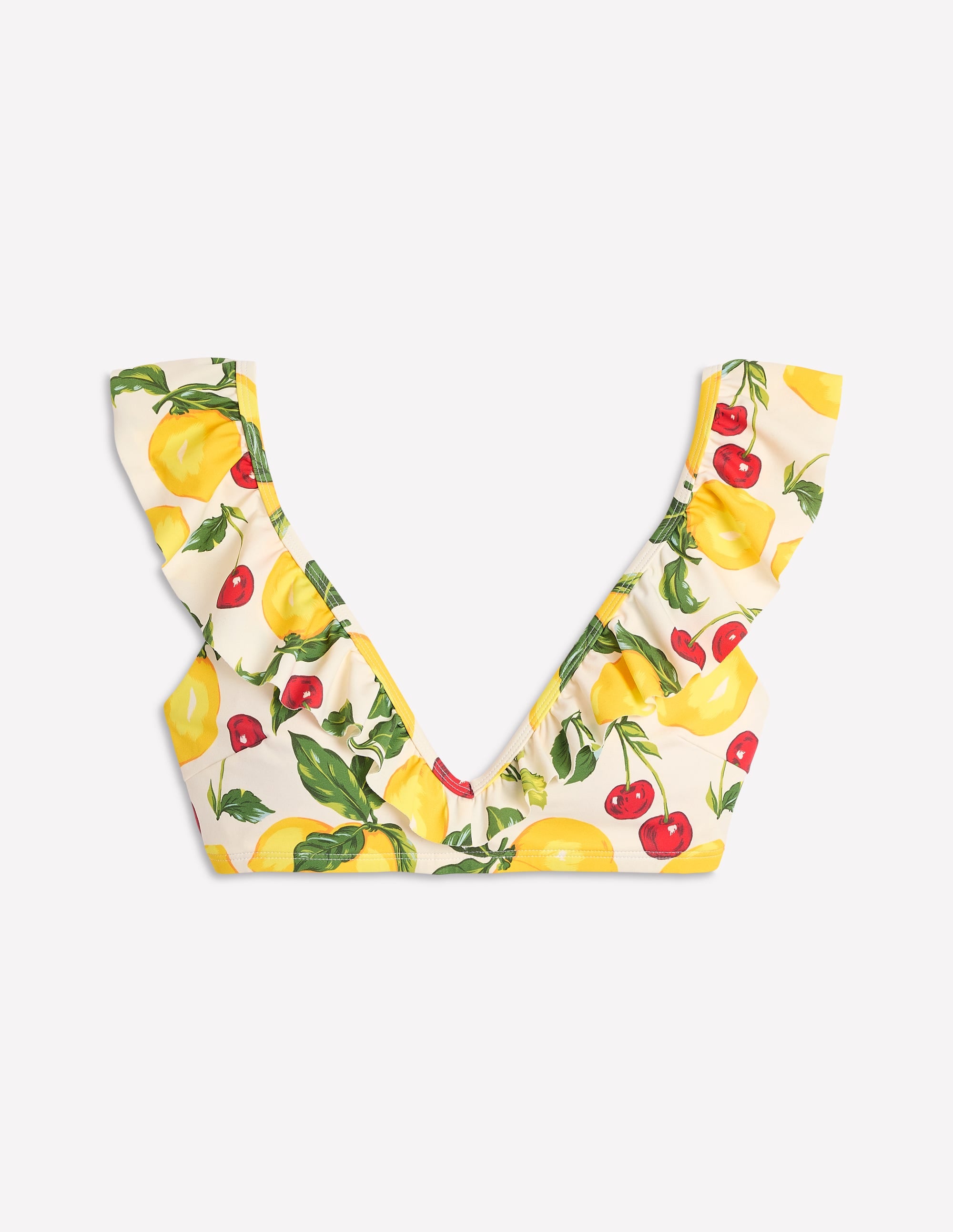 Evia Ruffle Bikini Top-Ivory, Cherries and Lemons - Image 5
