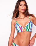 Kasos String V Neck Bikini Top-Multi Stripe