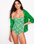 Maillot de bain Andros torsadé sur le devant-Émeraude profond, motif Blossomy