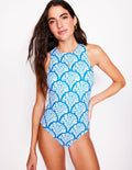 Maillot de bain dermoprotecteur sportif-Bleu vif, motif Blossomy