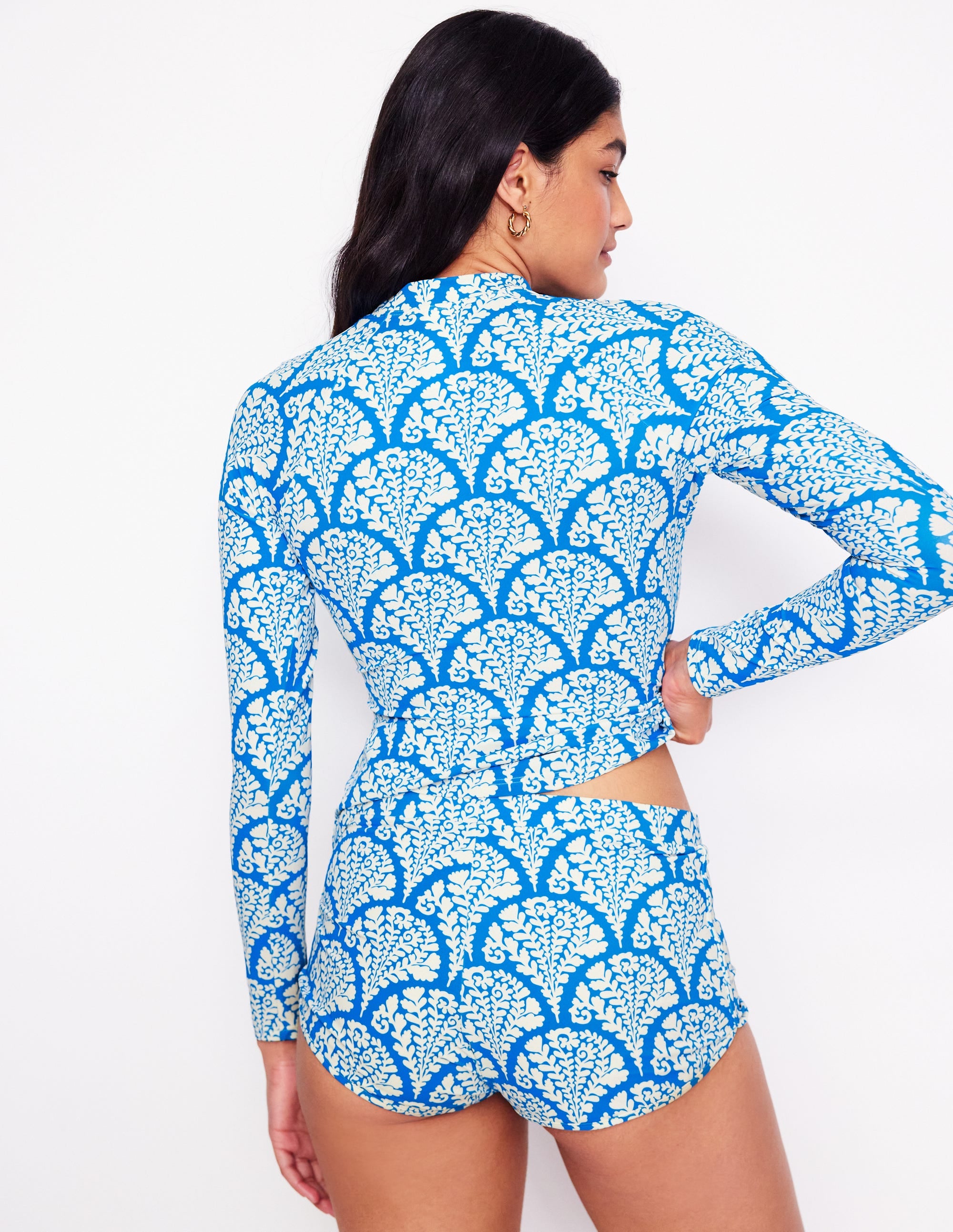 Long Sleeve Rash Guard Top-Bright Blue, Blossomy - Image 6