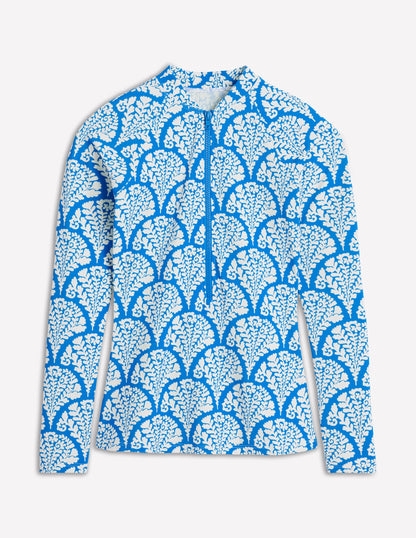 Haut de plage à manches raglan et protection solaire-Bleu vif, motif Blossomy-7