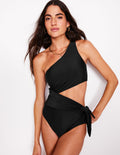 Asym Cut Tie Swimsuit-Black