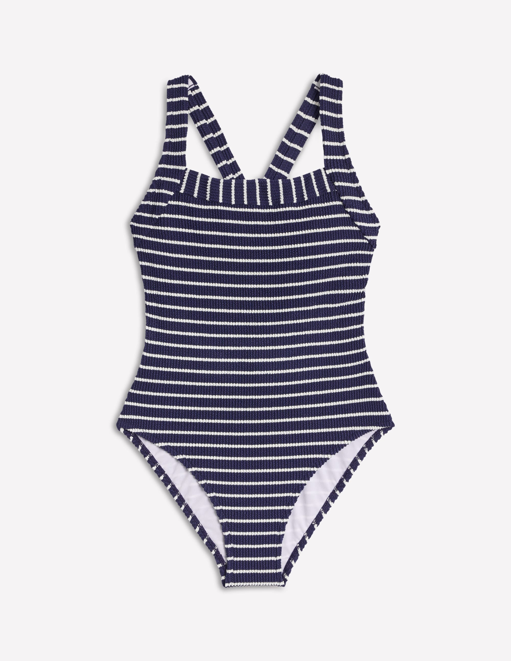 Maillot de bain col U croisé dans le dos-Bleu Marine/Ivoire - Image 8