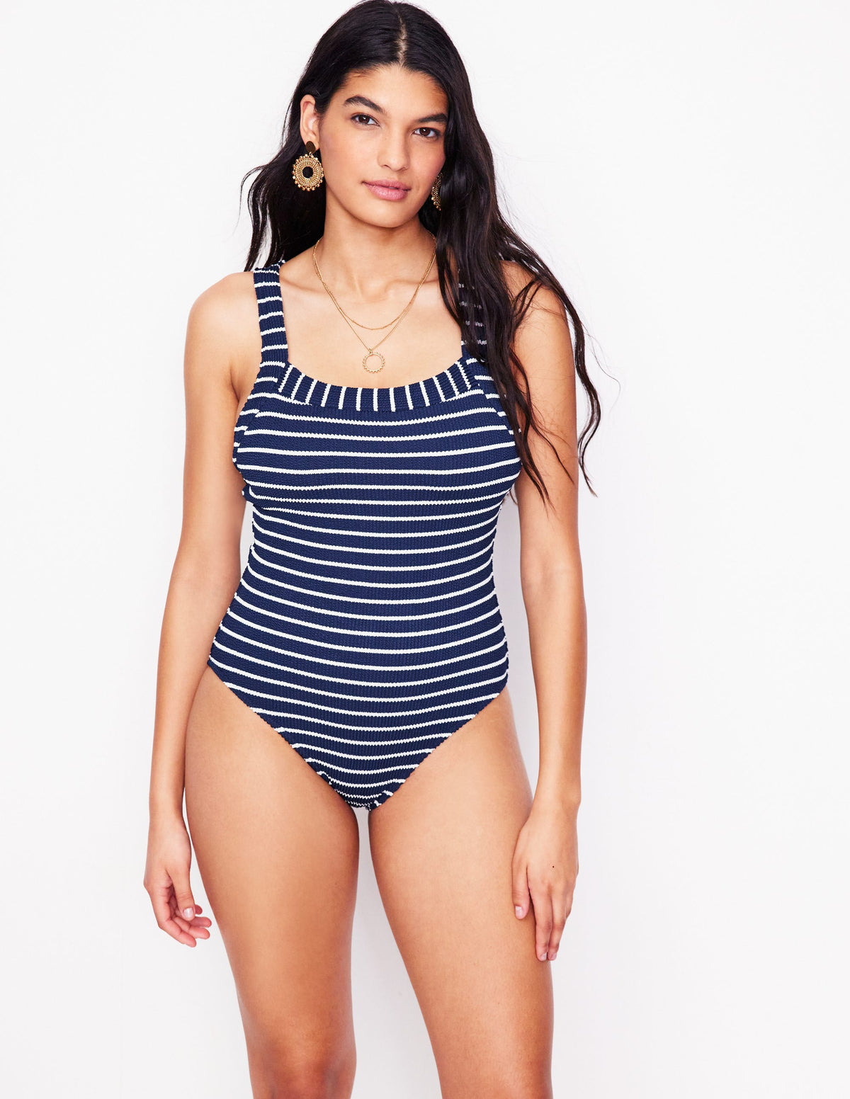 Maillot de bain col U croisé dans le dos-Bleu Marine/Ivoire - Image 5