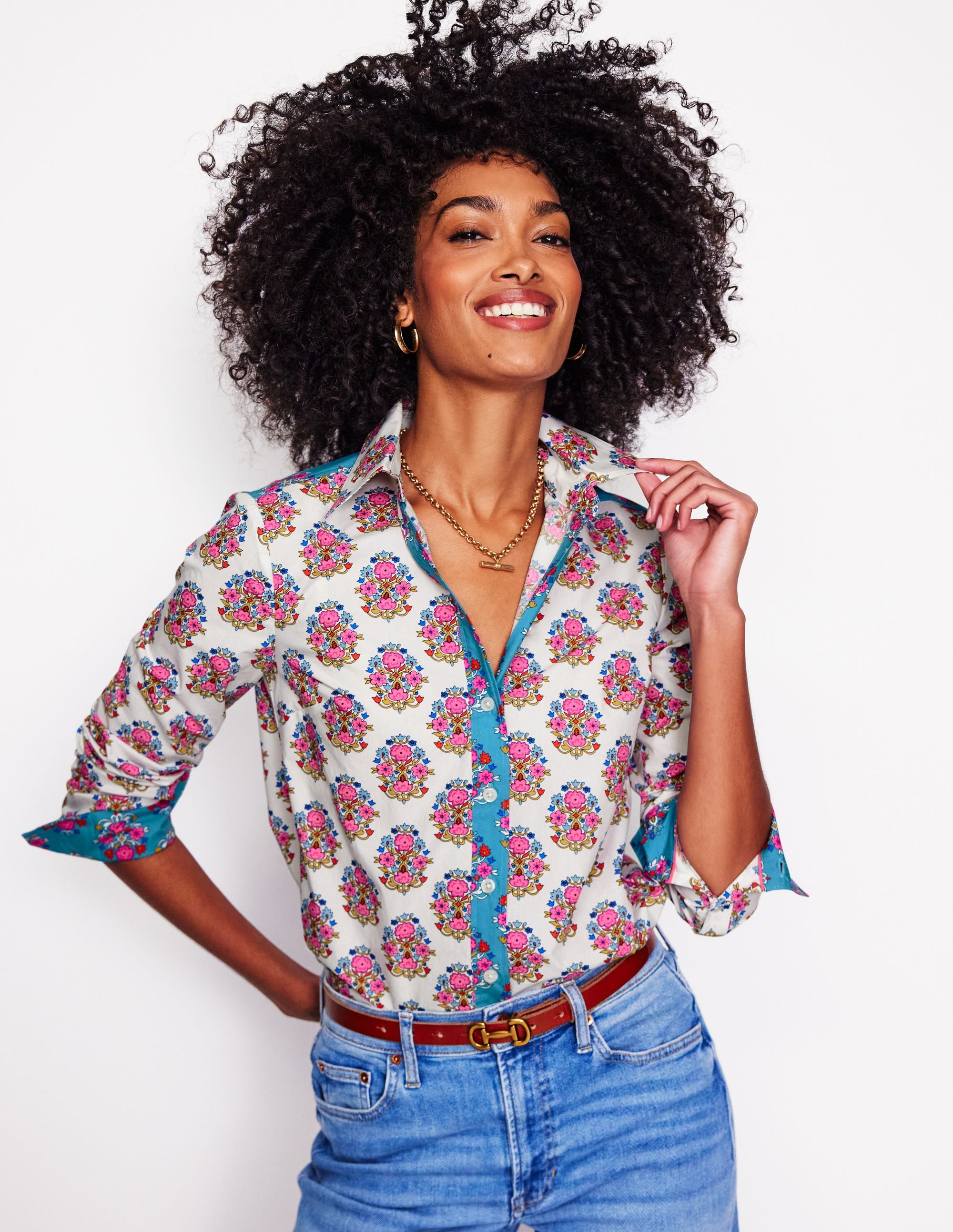 Chemise Sienna en coton-Ivoire, motif Wildflower Stamp - Image 1
