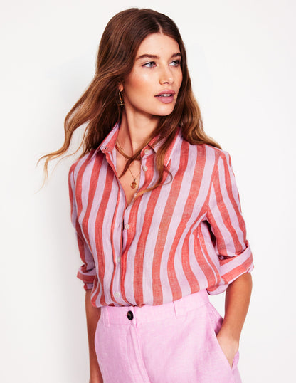 Sienna Leinenhemd-Knallrot und Rosa Streifen