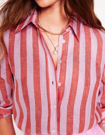 Sienna Leinenhemd-Knallrot und Rosa Streifen