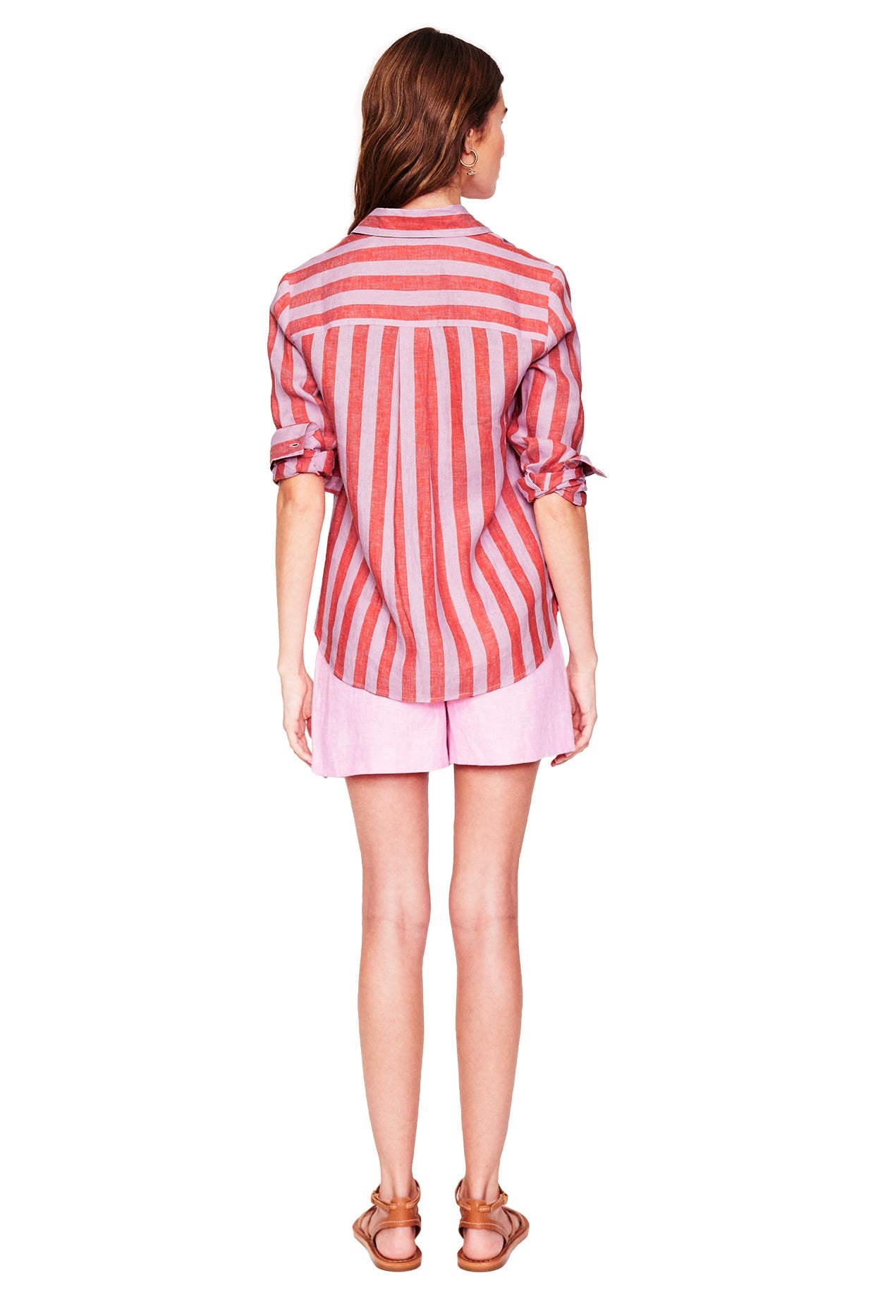 Sienna Leinenhemd-Knallrot und Rosa Streifen