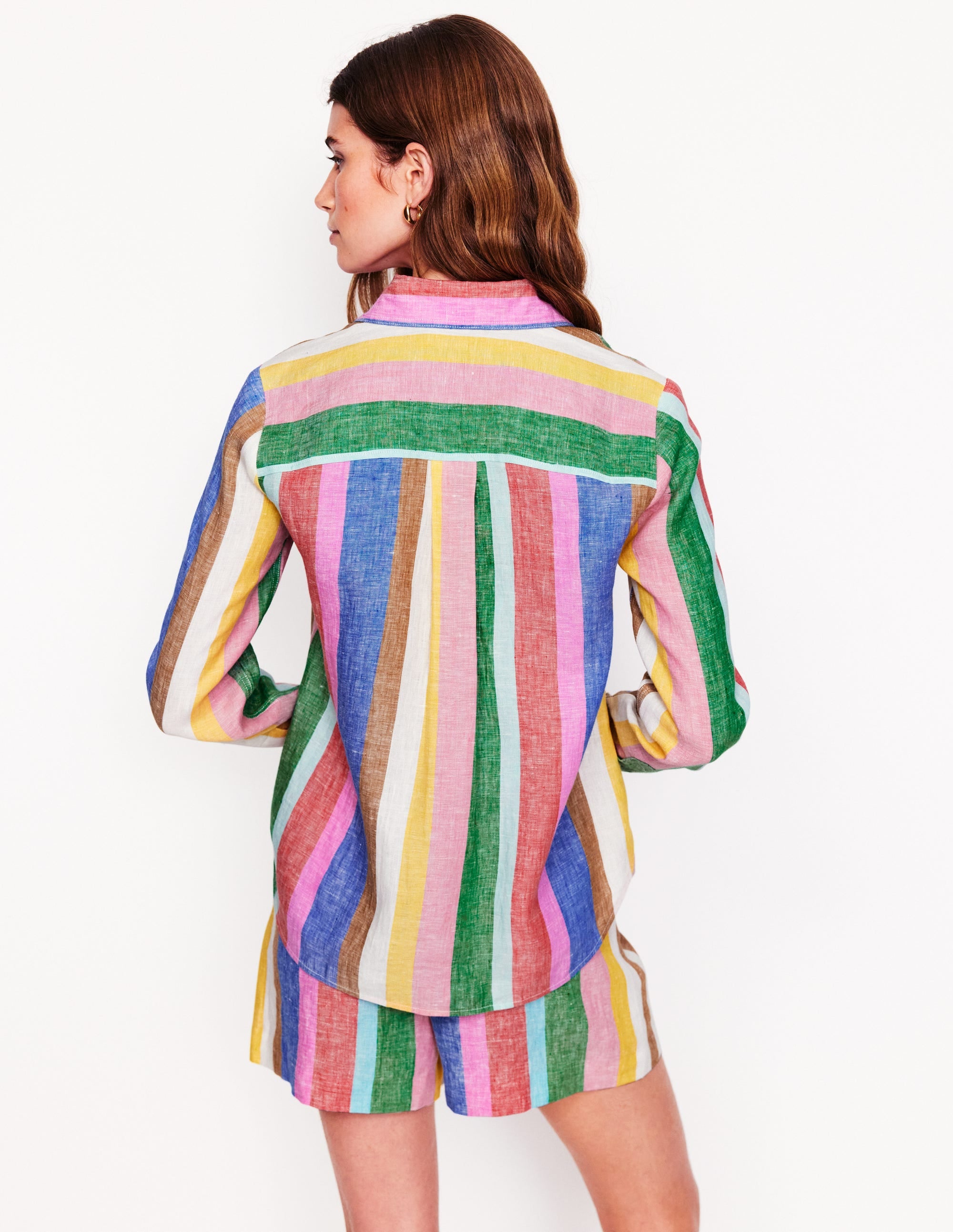 Sienna Leinenhemd-Knalliger Regenbogen Streifen - Image 3