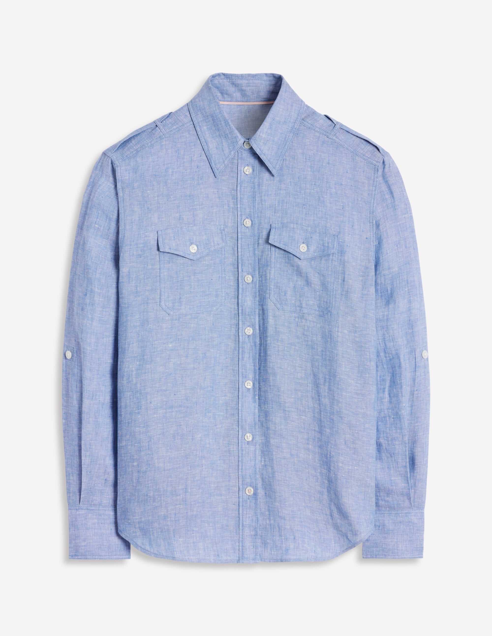 Chemise de safari longue en lin-Bleu chambray - Image 5