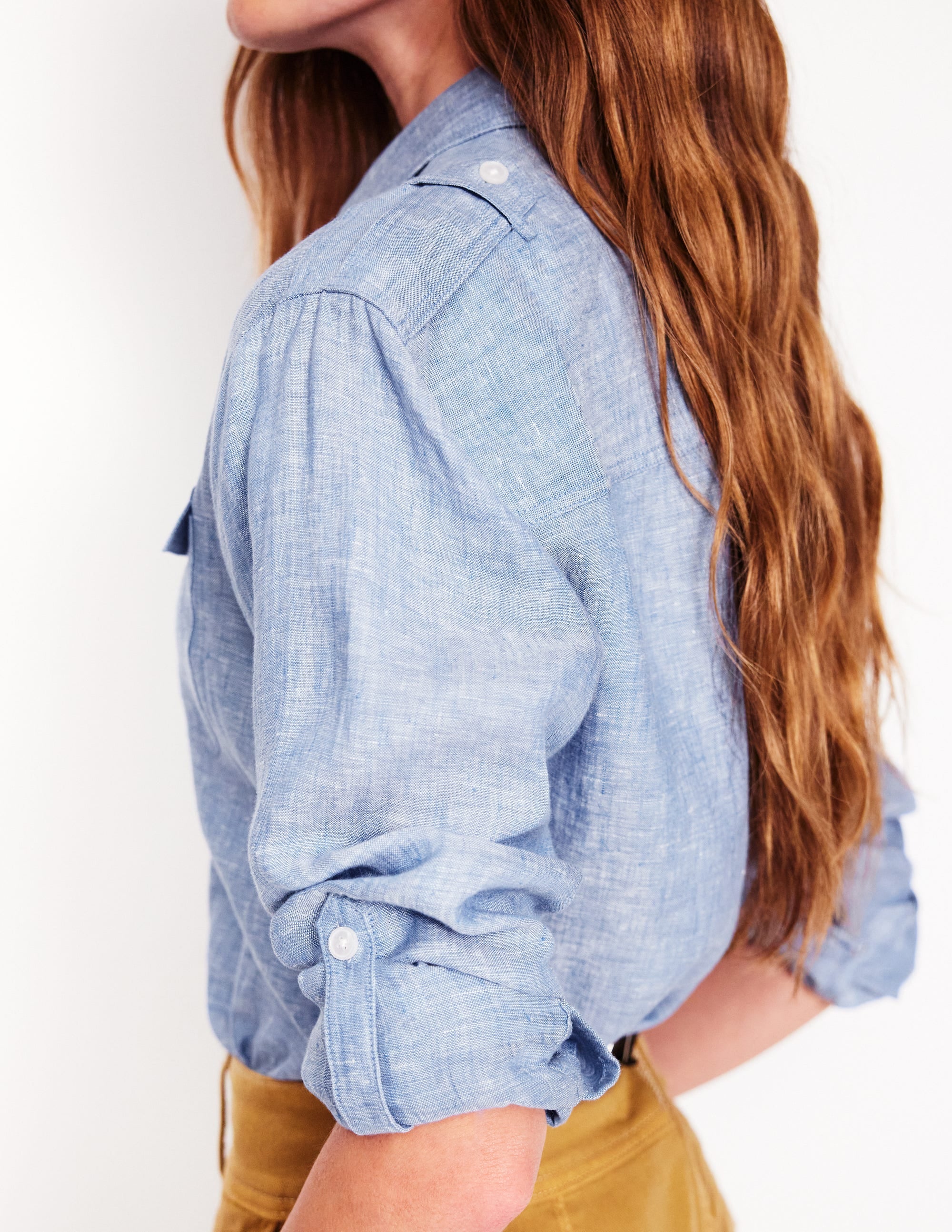 Chemise de safari longue en lin-Bleu chambray - Image 2