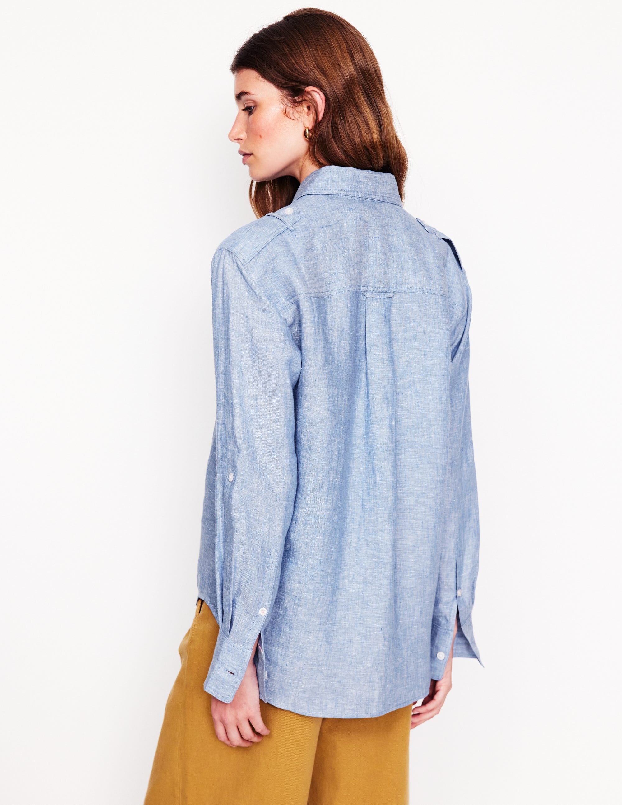 Chemise de safari longue en lin-Bleu chambray - Image 3