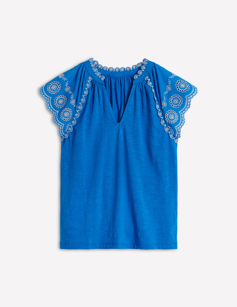 Ila Broderie Sleeve Notch Top-Kingfisher Blue