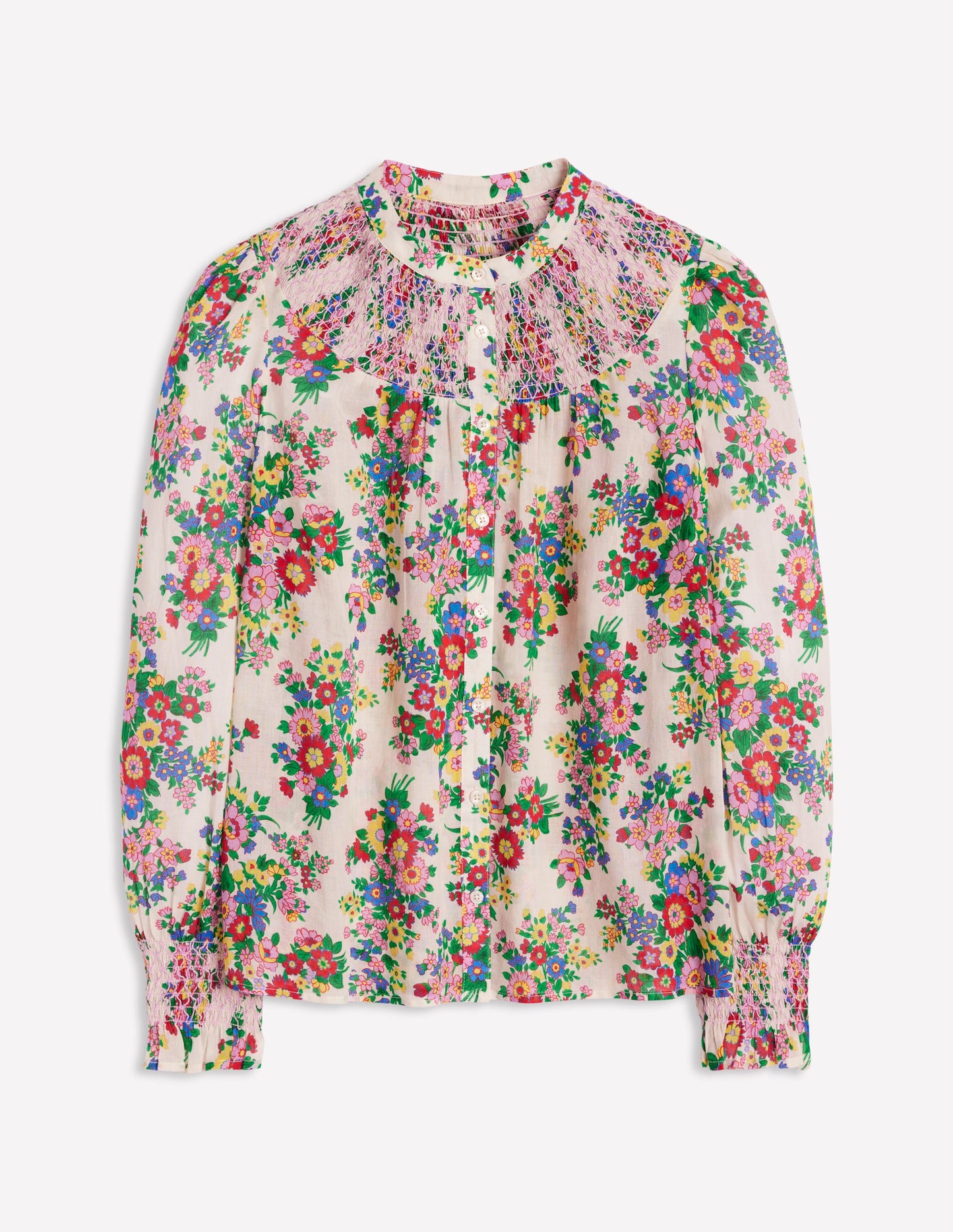 Effie Gesmokte Bluse-Bunt, Bouquet-Cluster