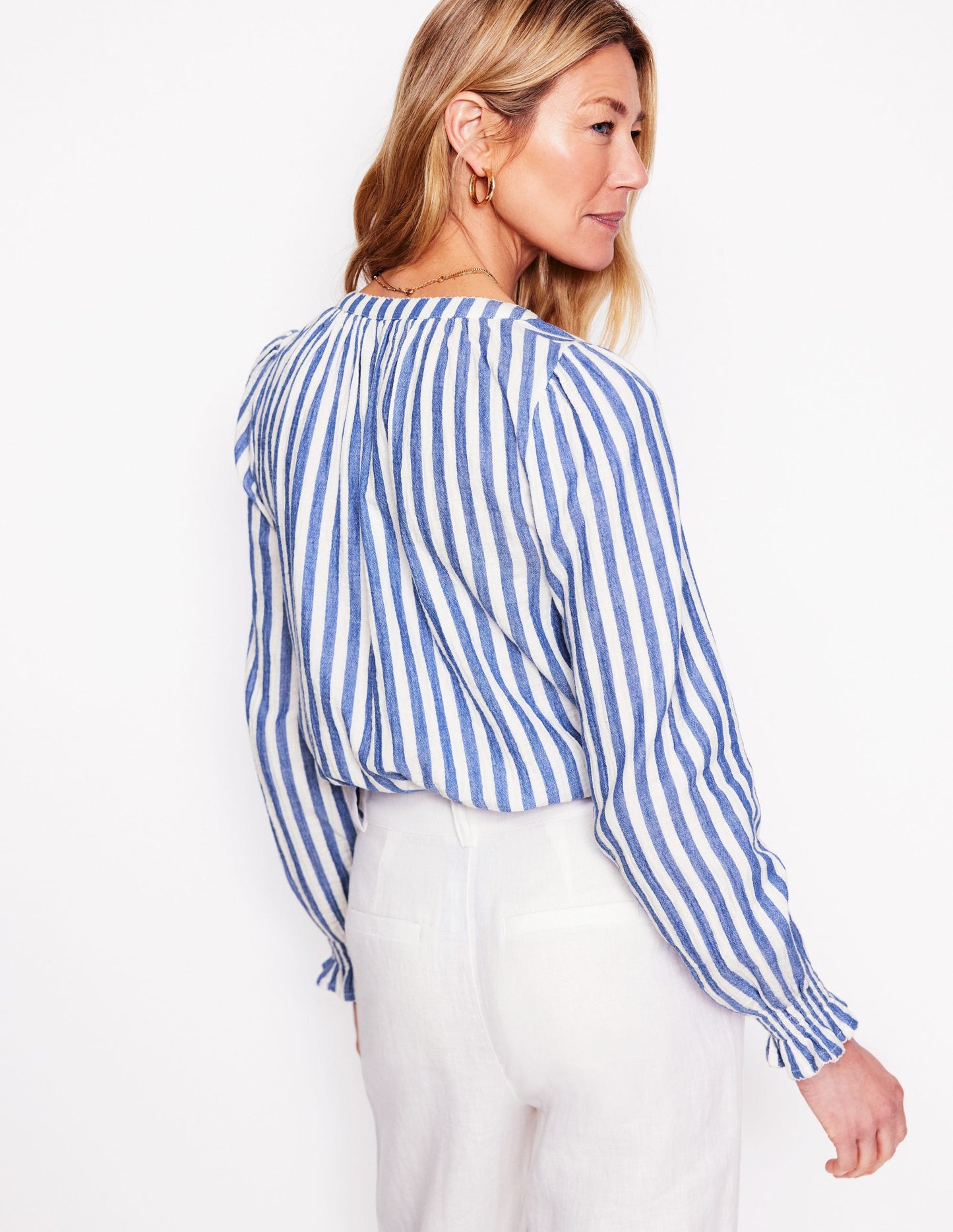 Top Evie double-étoffe-Rayé bleu connecté