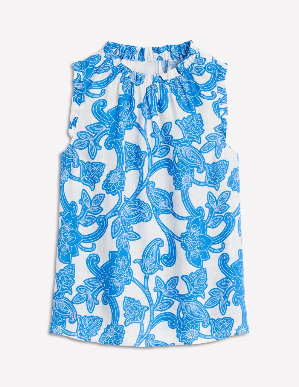 Sophie Leinenoberteil mit Rüschen-Himmelblau, Paisley-Wirbel - Image 7