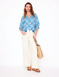Blouse décontractée en coton-Bleu céruléen, motif Blossomy