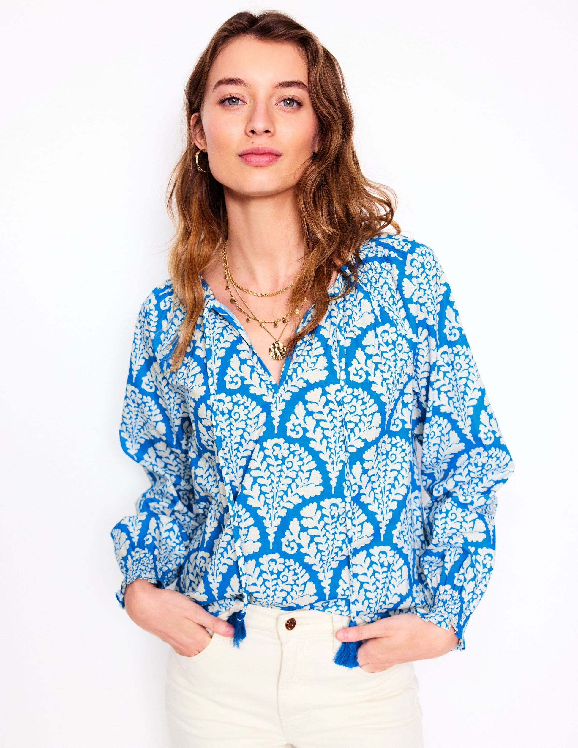 Schlichte Baumwollbluse-Himmelblau, Blühend-4