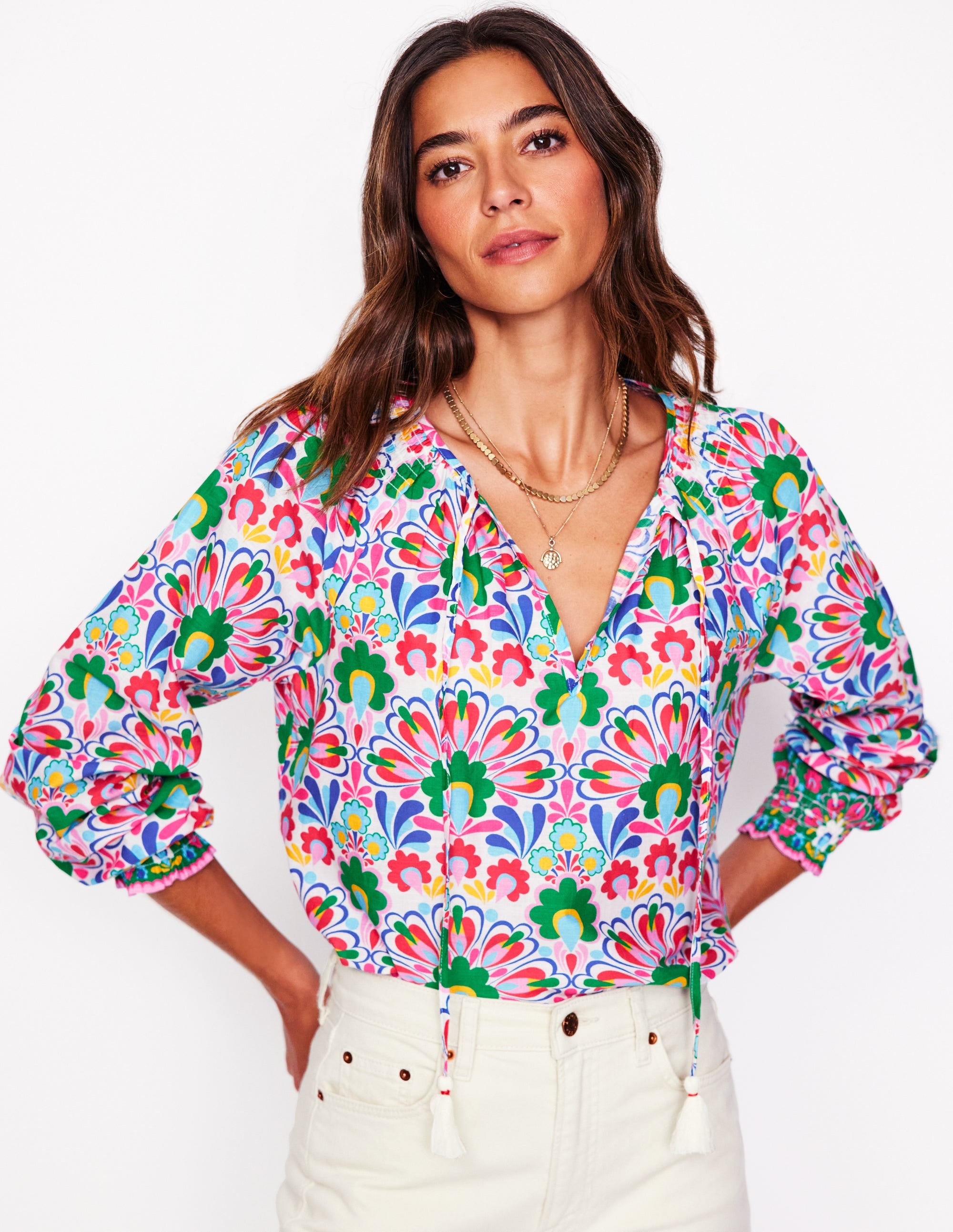 Blouse décontractée en coton-Multi, motif Decorative Dandelion - Image 1