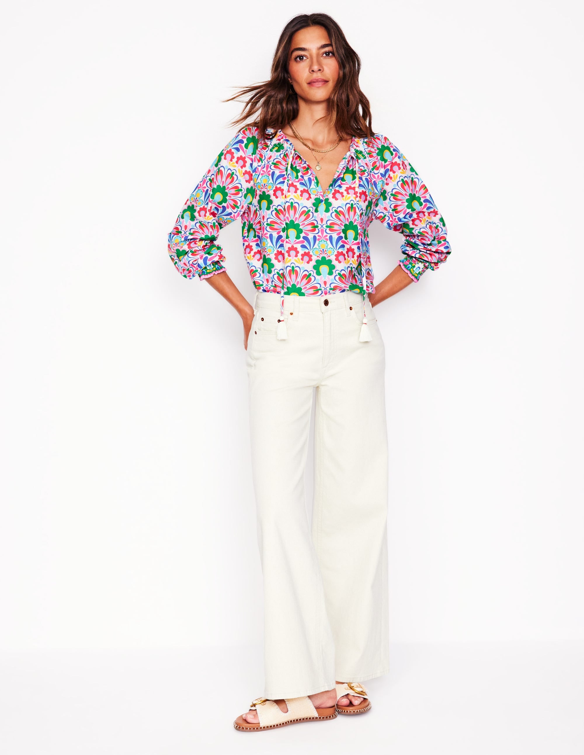 Blouse décontractée en coton-Multi, motif Decorative Dandelion - Image 5