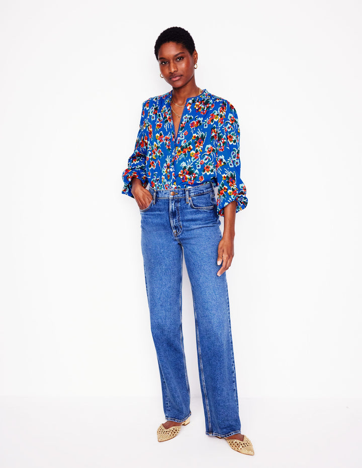 Top Ara à manches longues-Bleu galerie, motif Abstract Posy