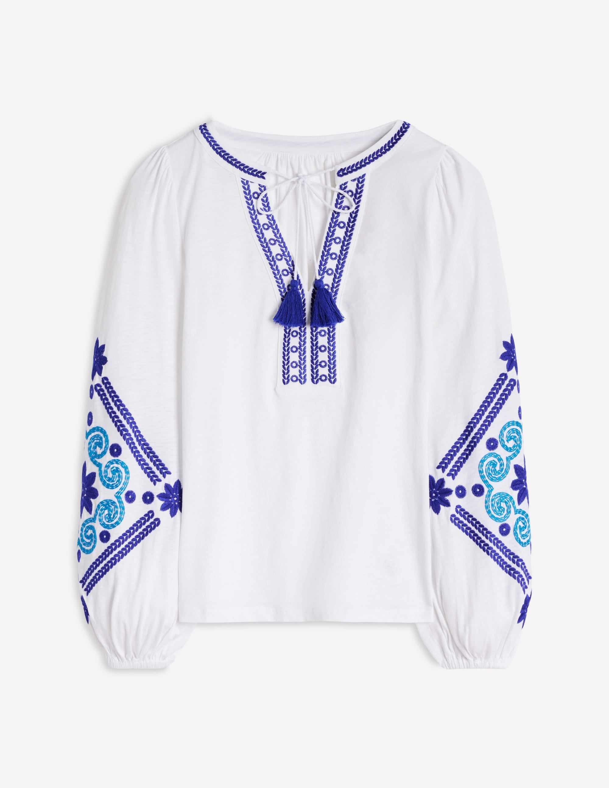 Top brodé Nia-Blanc, bleu - Image 8