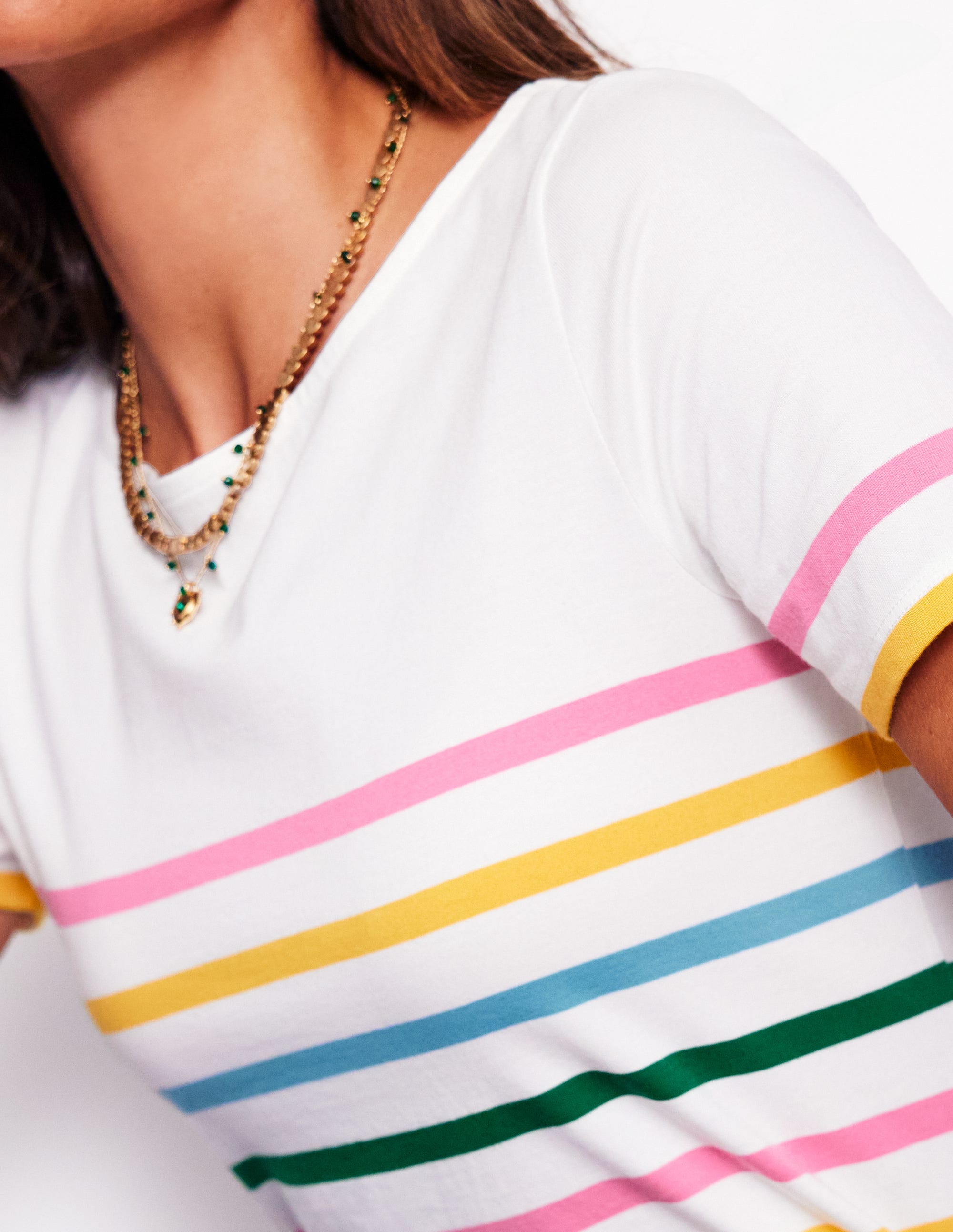 Ella Bretonshirt mit kurzen Ärmeln-Rosa, Gelb Platzierte Streifen - Image 2