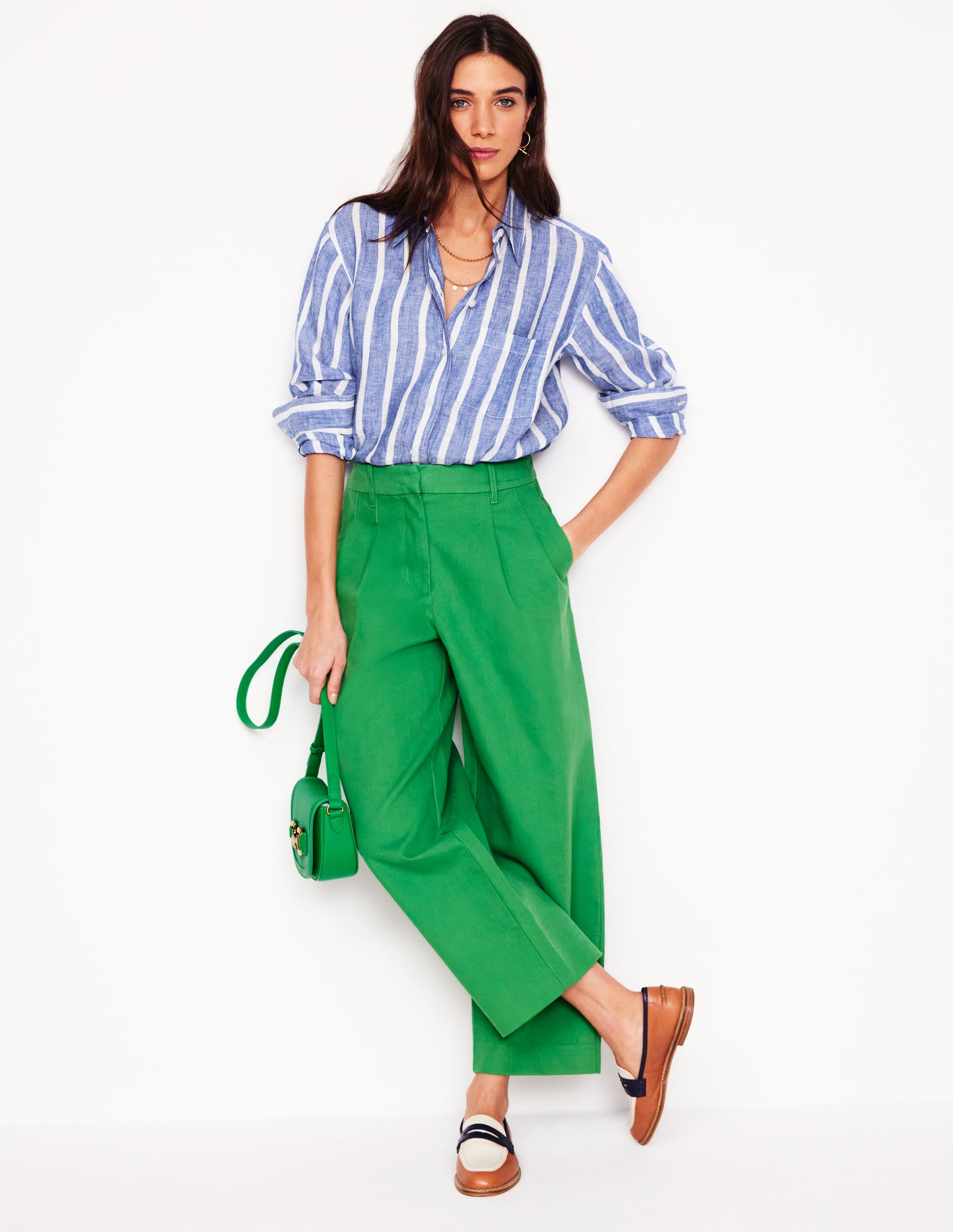 Sadie Lockeres Leinenhemd-Leuchtendes Blau Gewebt Breton - Image 1