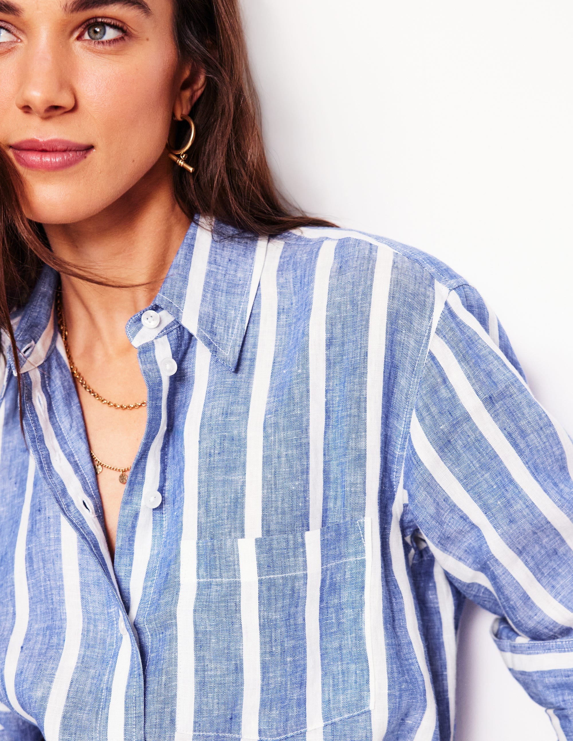 Sadie Lockeres Leinenhemd-Leuchtendes Blau Gewebt Breton - Image 2