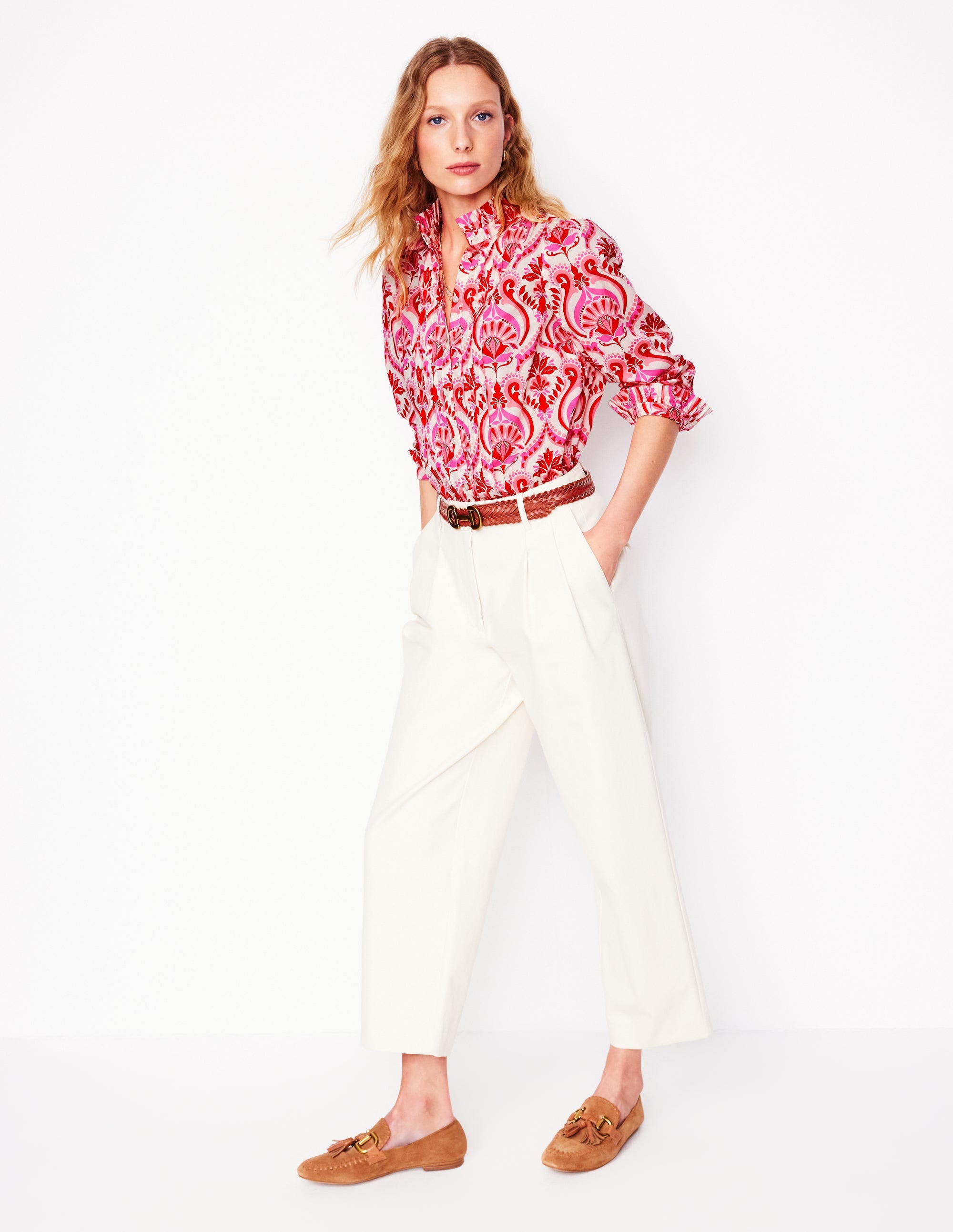 Felicity Baumwollbluse-Mohnblumenrot, Blumenmuster mit Ornamenten - Image 3