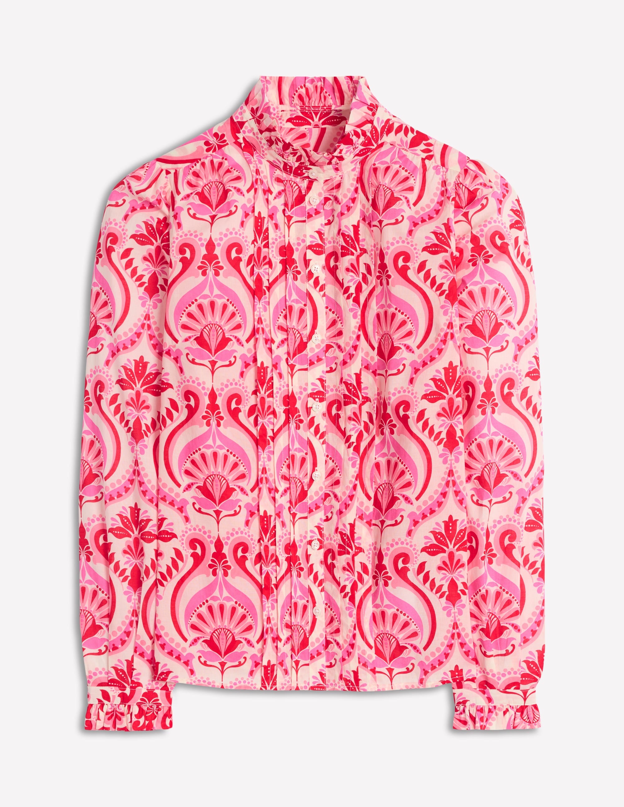 Felicity Baumwollbluse-Mohnblumenrot, Blumenmuster mit Ornamenten - Image 10